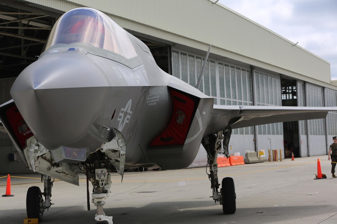 An F/A-18 Hornet sits on display at the 2016 Marine Corps Air Station Cherry Point Air Show – “Celebrating 75 Years” at MCAS Cherry Point, N.C., April 29, 2016. The F/A-18 Hornet is a twin-engine, all-weather, day or night jet that can be used for fighter escorts, enemy air defense suppression, reconnaissance, air control and close air support. This year’s air show celebrated MCAS Cherry Point and 2nd Marine Aircraft Wing’s 75th anniversary with our biggest line-up of military demonstration teams including the U.S. Navy Blue Angels, the U.S. Air Force F-22 Raptor, the USMC F-35B Lightning II and many more. (U.S. Marine Corps photo by Lance Cpl. Mackenzie Gibson/ Released)
