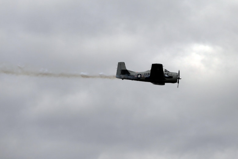 The Trojan Horsemen formation proves to be an unforgettable experience for patrons at the 2016 Marine Corps Air Station Cherry Point Air Show – “Celebrating 75 Years” at MCAS Cherry Point, N.C., April 29, 2016.
The Trojan Horsemen are a T-28 Warbird Formation Aerobatic Demo Team is the only six-ship T-28 Warbird formation demonstration team performing in the world today. This year’s air show celebrated MCAS Cherry Point and 2nd Marine Aircraft Wing’s 75th anniversary and is as much fun on the ground as it is in the air featuring 40 static displays, 17 aerial performers, as well as a concert. (U.S. Marine Corps photo by Lance Cpl. Mackenzie Gibson/ Released)
