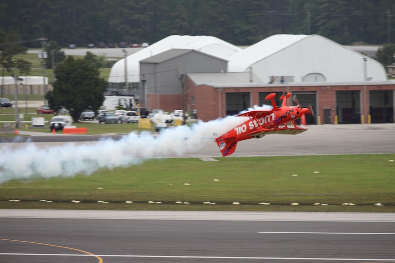 The Lucas Oil Aerobatics S1-11B team performs nail-biting performance at the 2016 MCAS Cherry Point Air Show – “Celebrating 75 Years” at Marine Corps Air Station Cherry Point, N.C., April 30, 2016.
Michael Wiskus pilots the S1-11B “Pitts Special” is powered by 310 horsepower performed various solo aerobatics routines. This year’s air show celebrated MCAS Cherry Point and 2nd Marine Aircraft Wing’s 75th anniversaries and featured 40 static displays, 17 aerial performers and a concert.
