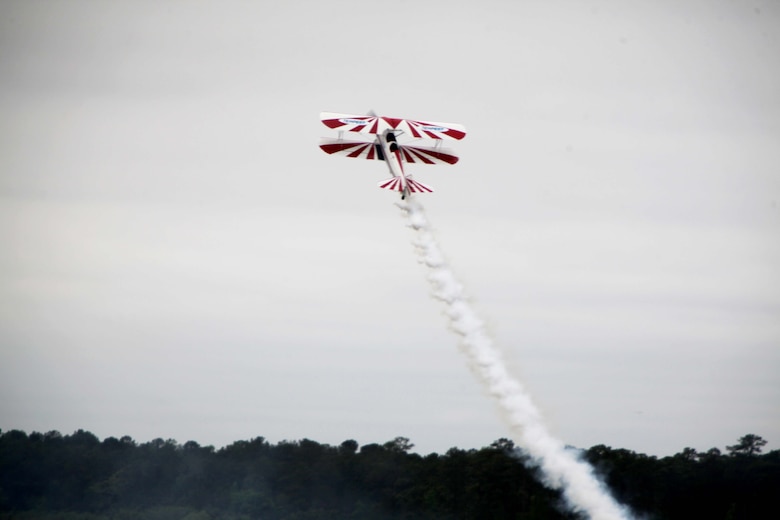 The PT-17 Stearman displays its great power while conducting a demonstration at the 2016 MCAS Cherry Point Air Show – “Celebrating 75 Years” at Marine Corps Air Station Cherry Point, N.C., April 30, 2016.
The PT-17 Stearman is powered by a nine-cylinder, 450 horsepower Pratt and Whitney Wasp engine, began as a basic flight trainer for the U.S. Army Air Corps in 1942. Since then, the aircraft was reconstructed to be faster and capable of inverted flight. This year’s air show celebrated MCAS Cherry Point and 2nd Marine Aircraft Wing’s 75th anniversaries and featured 40 static displays, 17 aerial performers and a concert.