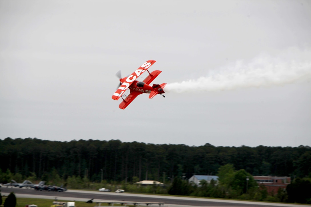 The Lucas Oil Aerobatics S1-11B team performs nail-biting performance at the 2016 MCAS Cherry Point Air Show – “Celebrating 75 Years” at Marine Corps Air Station Cherry Point, N.C., April 30, 2016.
Michael Wiskus pilots the S1-11B “Pitts Special” is powered by 310 horsepower performed various solo aerobatics routines. This year’s air show celebrated MCAS Cherry Point and 2nd Marine Aircraft Wing’s 75th anniversaries and featured 40 static displays, 17 aerial performers and a concert.
