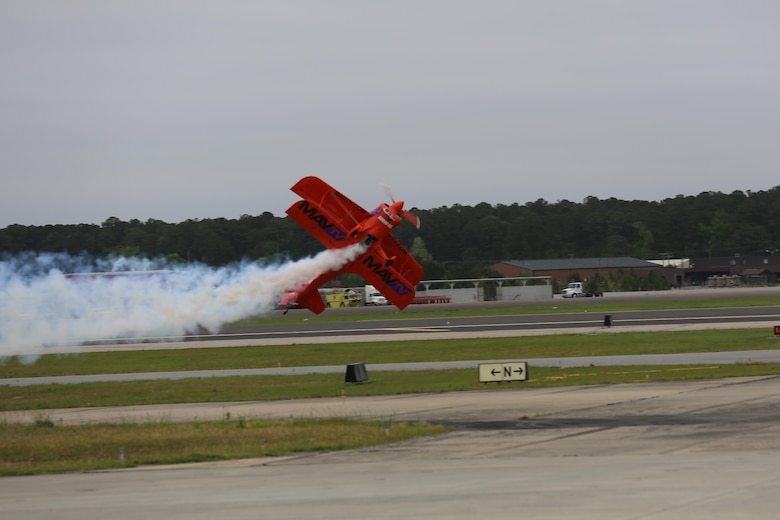 The Lucas Oil Aerobatics S1-11B team performs a nail-biting performance at the2016 Marine Corps Air Station Cherry Point Air Show – “Celebrating 75 Years” at MCAS Cherry Point, N.C., April 30, 2016. Michael Wiskus pilots the S1-11B “Pitts Special” is powered by 310 horsepower performed various solo aerobatics routines. This year’s air show celebrated MCAS Cherry Point and 2nd Marine Aircraft Wing’s 75th anniversaries and featured 40 static displays, 17 aerial performers and a concert. (U.S. Marine Corps photo by Lance Cpl. Mackenzie Gibson/ Released)