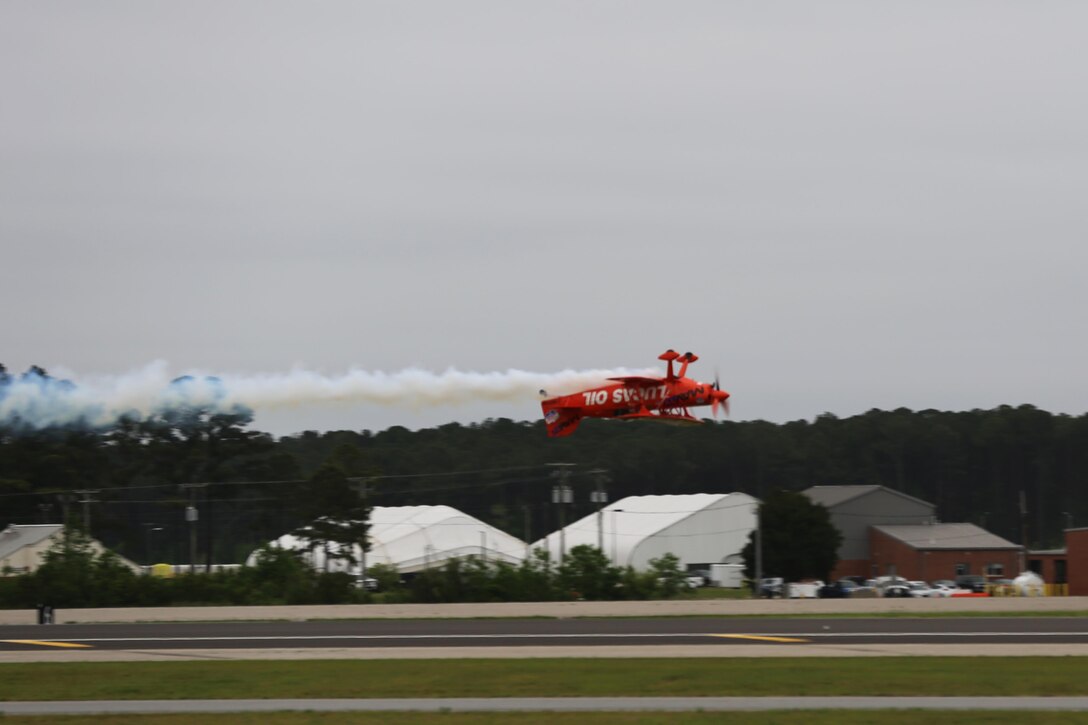 The Lucas Oil Aerobatics S1-11B team performs a nail-biting performance at the2016 Marine Corps Air Station Cherry Point Air Show – “Celebrating 75 Years” at MCAS Cherry Point, N.C., April 30, 2016. Michael Wiskus pilots the S1-11B “Pitts Special” is powered by 310 horsepower performed various solo aerobatics routines. This year’s air show celebrated MCAS Cherry Point and 2nd Marine Aircraft Wing’s 75th anniversaries and featured 40 static displays, 17 aerial performers and a concert. (U.S. Marine Corps photo by Lance Cpl. Mackenzie Gibson/ Released)