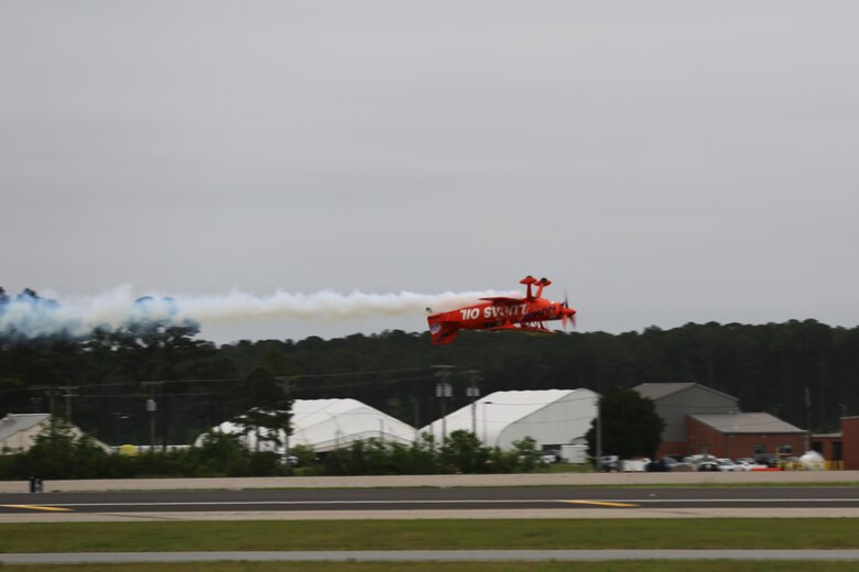 The Lucas Oil Aerobatics S1-11B team performs a nail-biting performance at the2016 Marine Corps Air Station Cherry Point Air Show – “Celebrating 75 Years” at MCAS Cherry Point, N.C., April 30, 2016. Michael Wiskus pilots the S1-11B “Pitts Special” is powered by 310 horsepower performed various solo aerobatics routines. This year’s air show celebrated MCAS Cherry Point and 2nd Marine Aircraft Wing’s 75th anniversaries and featured 40 static displays, 17 aerial performers and a concert. (U.S. Marine Corps photo by Lance Cpl. Mackenzie Gibson/ Released)