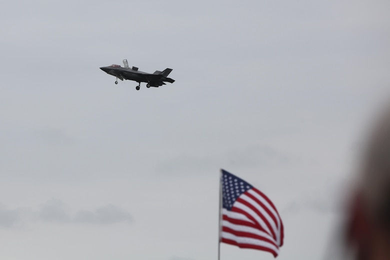 An F-35B Lightning II darts through the sky during an aerial performance at the 2016 Marine Corps Air Station Cherry Point Air Show – “Celebrating 75 Years” at MCAS Cherry Point, N.C., April 30, 2016. The F-35B Lightning II is a 5th Generation fighter that has the ability to perform air-to-ground precision strikes in all weather. It’s suitable for air-to-air combat engagements and combines stealth with extreme speed and agility. This year’s air show celebrated MCAS Cherry Point and 2nd Marine Aircraft Wing’s 75th anniversary. Cherry Point is the perfect place for an air show due to its massive runway system, broad flight line and huge open spaces over which the performers can safely conduct their impressive maneuvers.