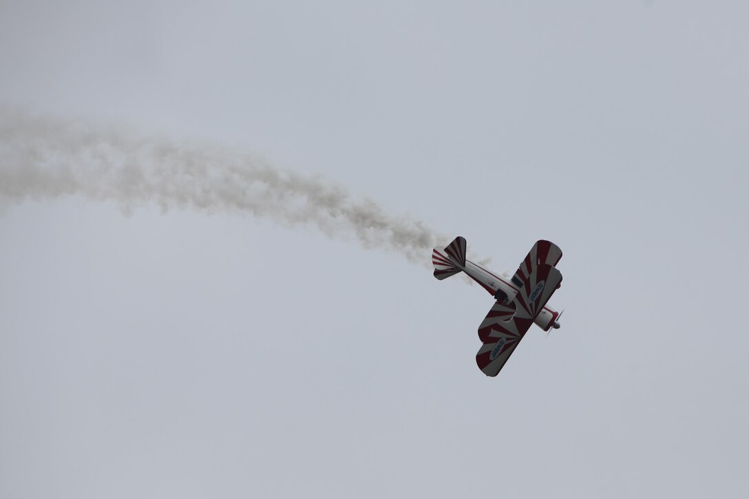 The PT-17 Stearman displays its great power while conducting an aerial demonstration at the 2016 Marine Corps Air Station Cherry Point Air Show – “Celebrating 75 Years” at MCAS Cherry Point, N.C., April 30, 2016.
The PT-17 Stearman is powered by a nine-cylinder, 450 horsepower Pratt and Whitney Wasp engine, began as a basic flight trainer for the U.S. Army Air Corps in 1942. Since then, the aircraft was reconstructed to be faster and capable of inverted flight. This year’s air show celebrated MCAS Cherry Point and 2nd Marine Aircraft Wing’s 75th anniversaries and featured 40 static displays, 17 aerial performers and a concert.
