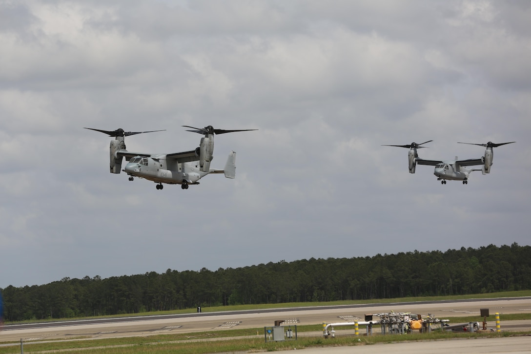 The Marine Air-Ground Task Force performs high speed demonstration on the flight line at the 2016 Marine Corps Air Station Cherry Point Air Show – “Celebrating 75 Years” at MCAS Cherry Point, N.C., May 1, 2016. The Marine Air-Ground Task Force is designed for swift deployment of Marine forces by air, land or sea. This year’s air show celebrated MCAS Cherry Point and 2nd Marine Aircraft Wing’s 75th anniversaries and featured 40 static displays, 17 aerial performers and a concert. (U.S. Marine Corps photo by Lance Cpl. Mackenzie Gibson/ Released)
