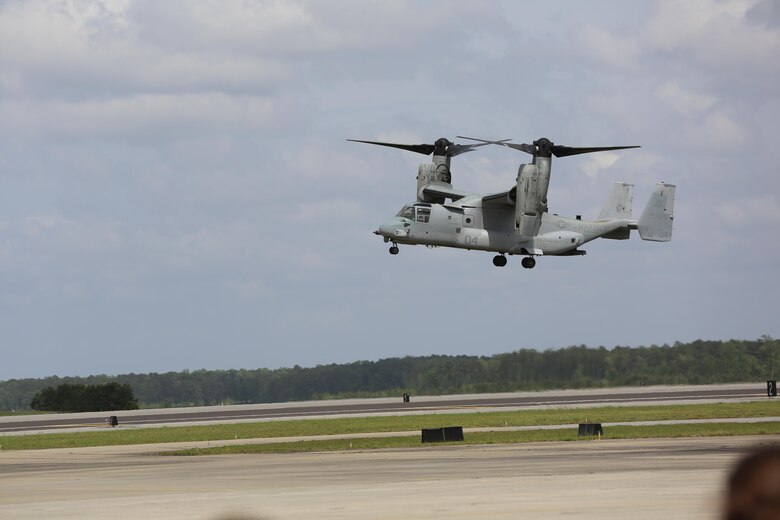 The Marine Air-Ground Task Force performs high speed demonstration on the flight line at the 2016 Marine Corps Air Station Cherry Point Air Show – “Celebrating 75 Years” at MCAS Cherry Point, N.C., May 1, 2016. The Marine Air-Ground Task Force is designed for swift deployment of Marine forces by air, land or sea. This year’s air show celebrated MCAS Cherry Point and 2nd Marine Aircraft Wing’s 75th anniversaries and featured 40 static displays, 17 aerial performers and a concert. (U.S. Marine Corps photo by Lance Cpl. Mackenzie Gibson/ Released)
