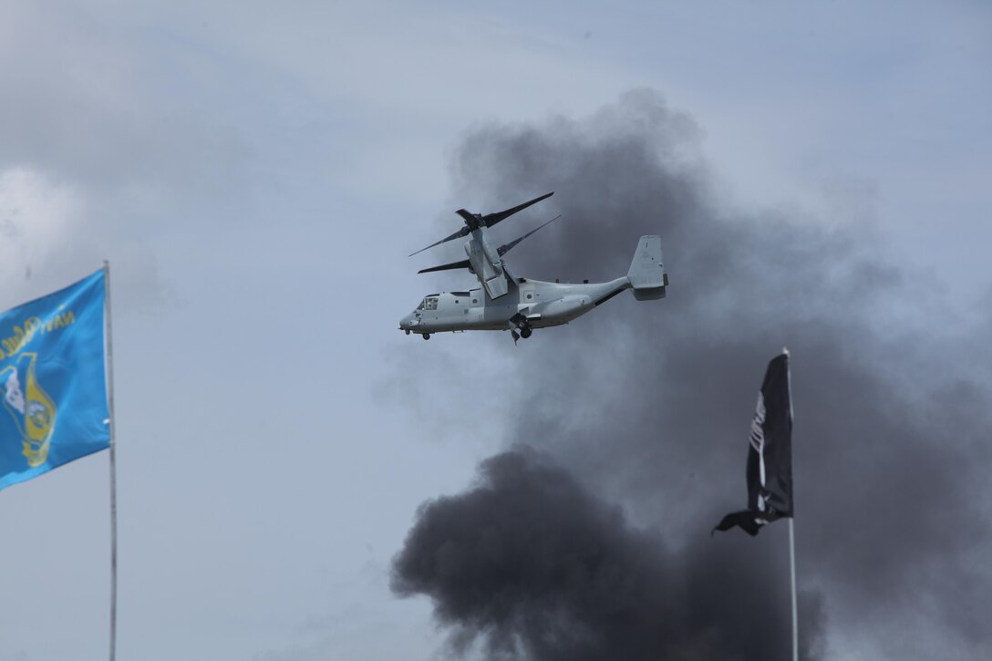 The Marine Air-Ground Task Force performs a high speed demonstration over the flight line at the 2016 Marine Corps Air Station Cherry Point Air Show – “Celebrating 75 Years” at MCAS Cherry Point, N.C., May 1, 2016. The Marine Air-Ground Task Force is designed for swift deployment of Marine forces by air, land or sea. This year’s air show celebrated MCAS Cherry Point and 2nd Marine Aircraft Wing’s 75th anniversaries and featured 40 static displays, 17 aerial performers and a concert.
