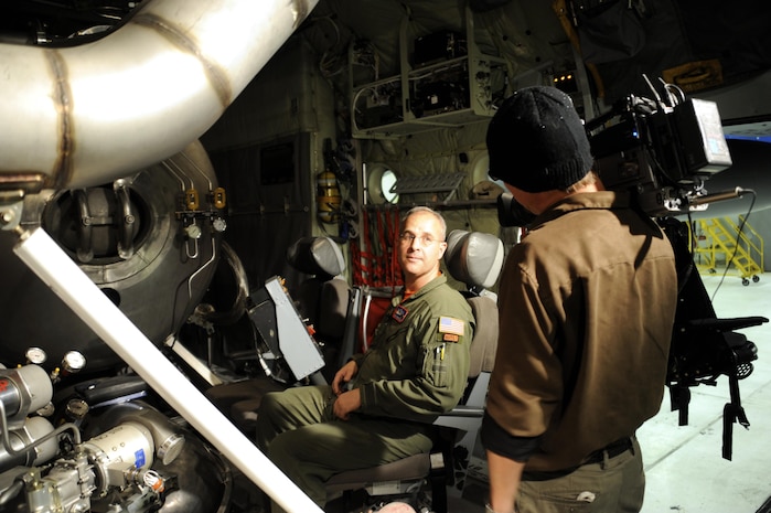 A member of the Air Force Reserve Command's 302nd Airlift Wing at Peterson AFB, Colo. informs the media of the U.S. Forest Service Modular Airborne Fire 
Fighting System on board a C-130 H3 aircraft.  The 302nd AW is one of four airlift wings providing Department of Defense MAFFS capabilities that will 
attend aerial firefighting training at Channel Islands Air National Guard Station, Calif, May 1-7.

