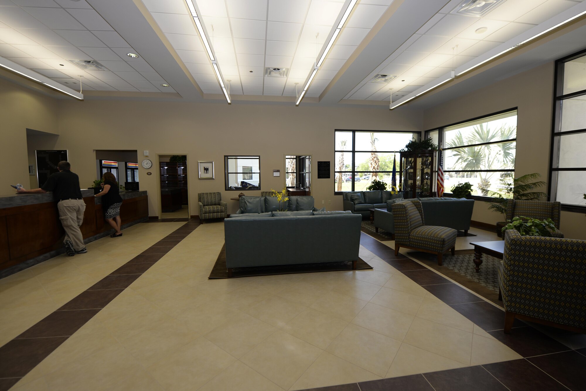 The lobby of the newly built visiting quarters on MacDill Air Force Base, Florida, features a coffee shop in the lobby. (U.S. Air Force photo/Tech. Sgt. Krystie Martinez/Released)