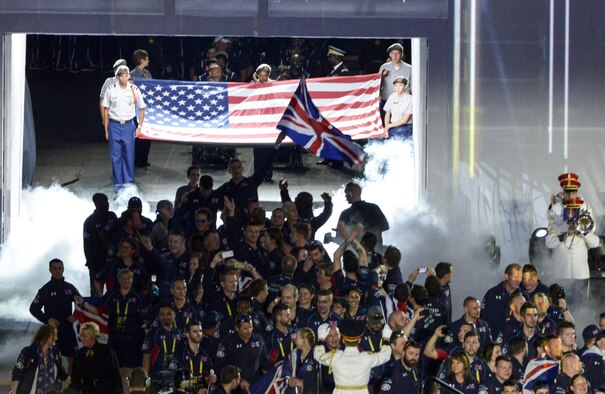 Team U.K. enters the opening ceremony for Invictus Games 2016 at the ESPN Wide World of Sports Complex in Orlando, Fla., May 8, 2016. The British team consists of 110 wounded warrior athletes. (U.S. Air Force photo/Senior Master Sgt. Kevin Wallace)