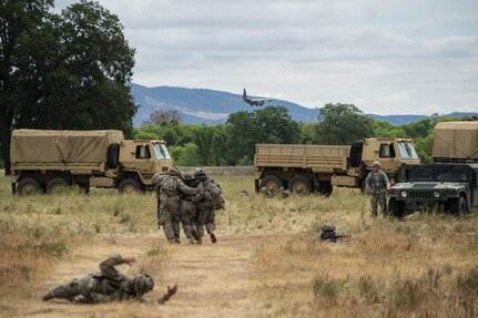 238th Transportation Company Soldiers practice their warfighting skills at Fort Hunter Liggett, Calif., during Warrior Exercise, May 7, 2016. This annual exercise is designed for units to practice technical skills in a tactical environment under simulated combat conditions.