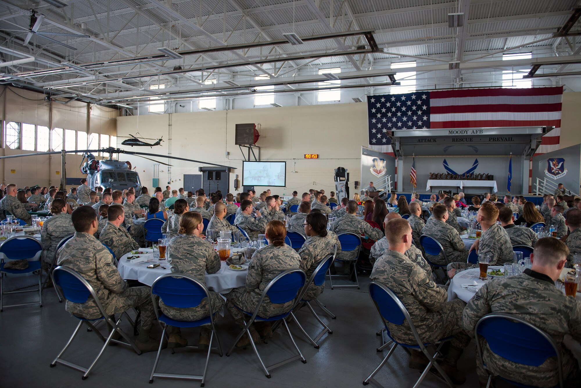 U.S. Air Force Airmen from the 23d Maintenance Group congregate during the 2016 Maintenance Professional of the Year awards banquet, May 6, 2016, at Moody Air Force Base, Ga. More than 25 award categories recognized Airmen for their exceptional contributions to keeping the 23d MXG mission ready. (U.S. Air Force photo by Airman 1st Class Greg Nash/Released) 