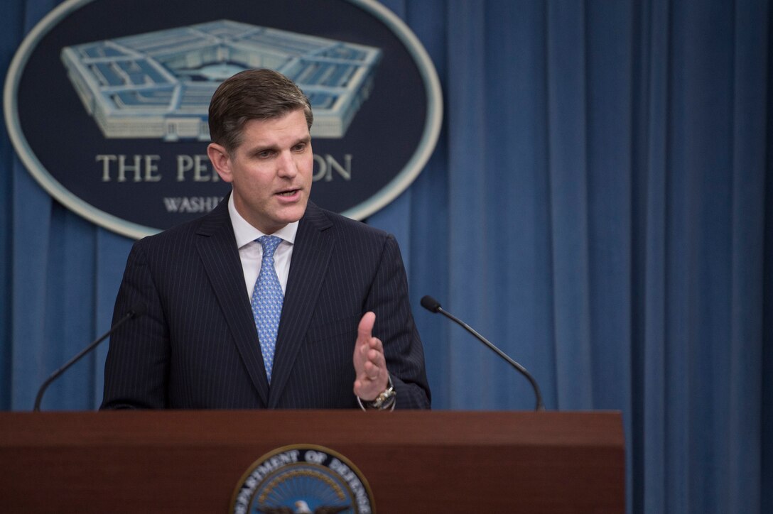 Pentagon Press Secretary Peter Cook briefs reporters at the Pentagon, May 9, 2016. DoD photo by Air Force Senior Master Sgt. Adrian Cadiz