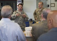 Tech. Sgt. Michael Resseguie, a 919th Special Operations Maintenance Squadron aircraft metals technology machinist, demonstrates use of a magnesium welding tube for training certifications during the 919th Special Operations Wing Civic Leader Tour at Duke Field April 22.  Each year, the wing invites local civic leaders to spend a day learning more about the wing’s Citizen Air Commandos and their roles in national defense. (U.S. Air Force photo/Tech. Sgt. Jasmin Taylor)