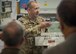 Master Sgt. Jeffrey Rush, 919th Special Operations Maintenance Squadron Aircraft Structural Maintenance shop chief, demonstrates a stencil his Airmen machined with water jet cutting technology during the 919th Special Operations Wing Civic Leader Tour at Duke Field April 22.  Each year, the wing invites local civic leaders to spend a day learning more about the wing’s Citizen Air Commandos and their roles in national defense. (U.S. Air Force photo/Tech. Sgt. Jasmin Taylor)