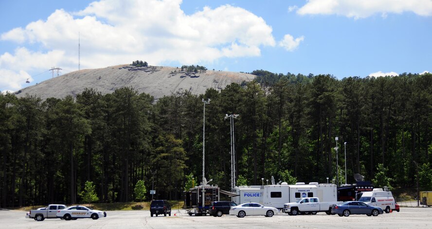 The 94th Airlift Wing Mobile Communications Vehicle is positioned with other emergency response vehicles during the 2016 Statewide Mobile Communication Vehicle Functional Field Exercise, held at Stone Mountain, Ga., May 3-6. The 94th Emergency Management staff and 94th Communications Squadron participated in the exercise, which was designed to test on-the-scene communication capability between the federal, state, and local emergency response organizations that participated. (U.S. Air Force photo/ Staff Sgt. Alan Abernethy)