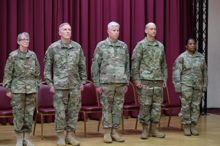 KAISERSLAUTERN, Germany-The 7th Mission Support Command holds a Change of Responsibility ceremony May 8, 2016. Command Sgt. Maj. James J. Murrin, who will retire from the Army later this year after more than 30 years of service, handed over his duties as the 7th Mission Support Command’s Senior Enlisted Advisor to Command Sgt. Maj. Raymond L. Brown, 7th MSC and Chief Warrant Officer 5 Martha Ervin, 7th MSC's new Command CWO, replaced Chief Warrant Officer 5 Debra A. Blankenbaker, who will also retire this year, during a ceremony officiated by the 7th MSC's Commanding General Brig. Gen. Arlan M. DeBlieck.