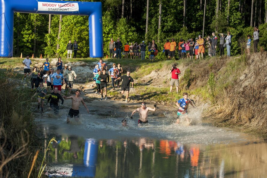 Participants start the 2016 Moody Mudder, May 7, 2016, in Ray City, Ga. The mudder was a 5k fun run with 20 obstacles spread throughout the course. (U.S. Air Force photo by Airman 1st Class Lauren M. Hunter/Released)