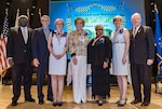 Five former Defense Logistics Agency Land and Maritime associates were inducted into the organization’s Hall of Fame May 4 at Defense Supply Center Columbus. Pictured (l-r) are Milton Lewis, Land and Maritime acquisitions executive; Ben Roberts (accepting on behalf of William Breil); Diane Circle; Joyce Collins; Vikki Hawthorne; Patricia Shields, and James McClaugherty, Land and Maritime acting commander.