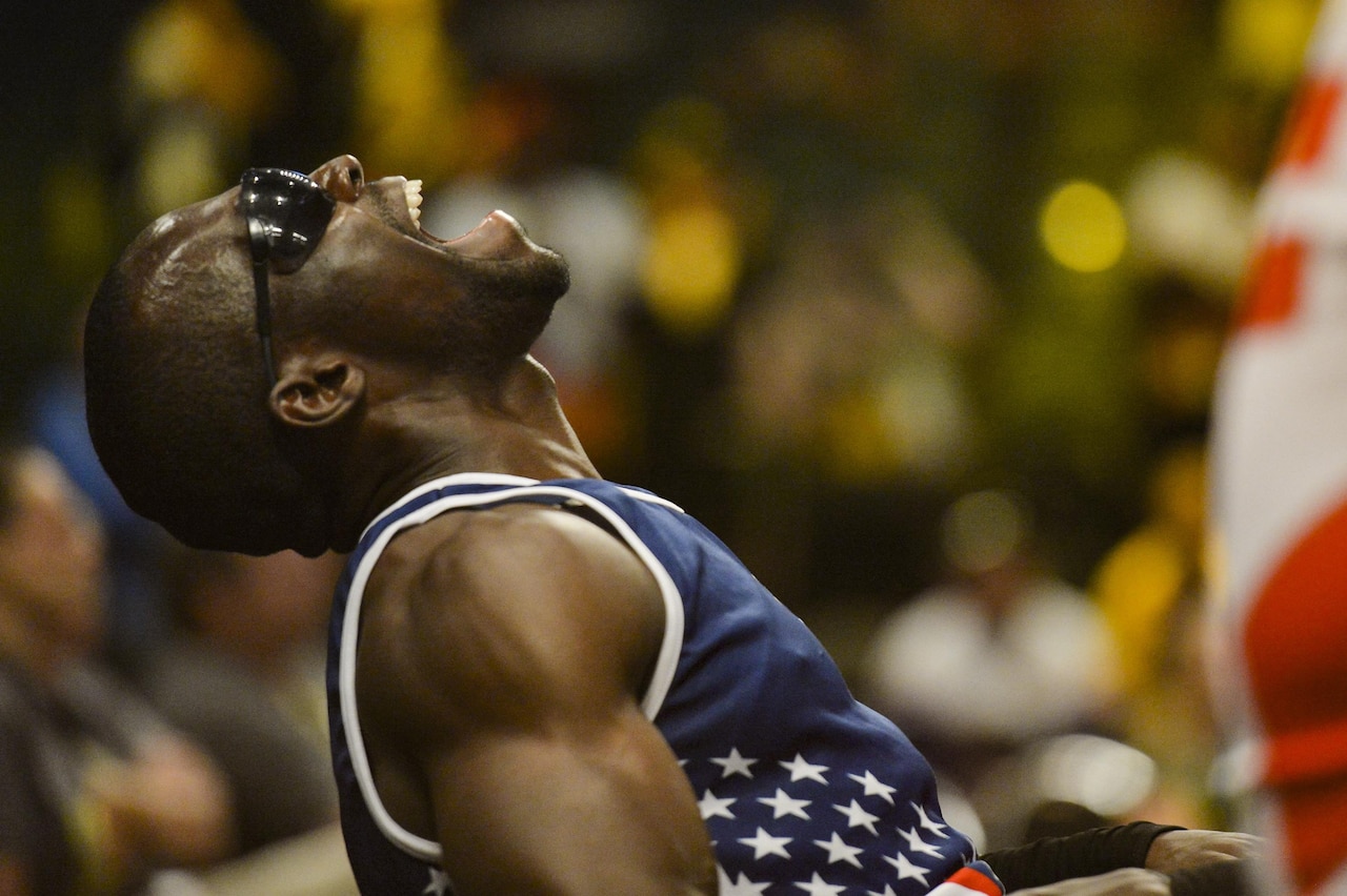 Retired Army Reservist Sgt. Zed Pitts competes in a rowing event during the 2016 Invictus Games in Orlando, Fla., May 9, 2016. Air Force photo by Tech. Sgt. Joshua L. DeMotts
