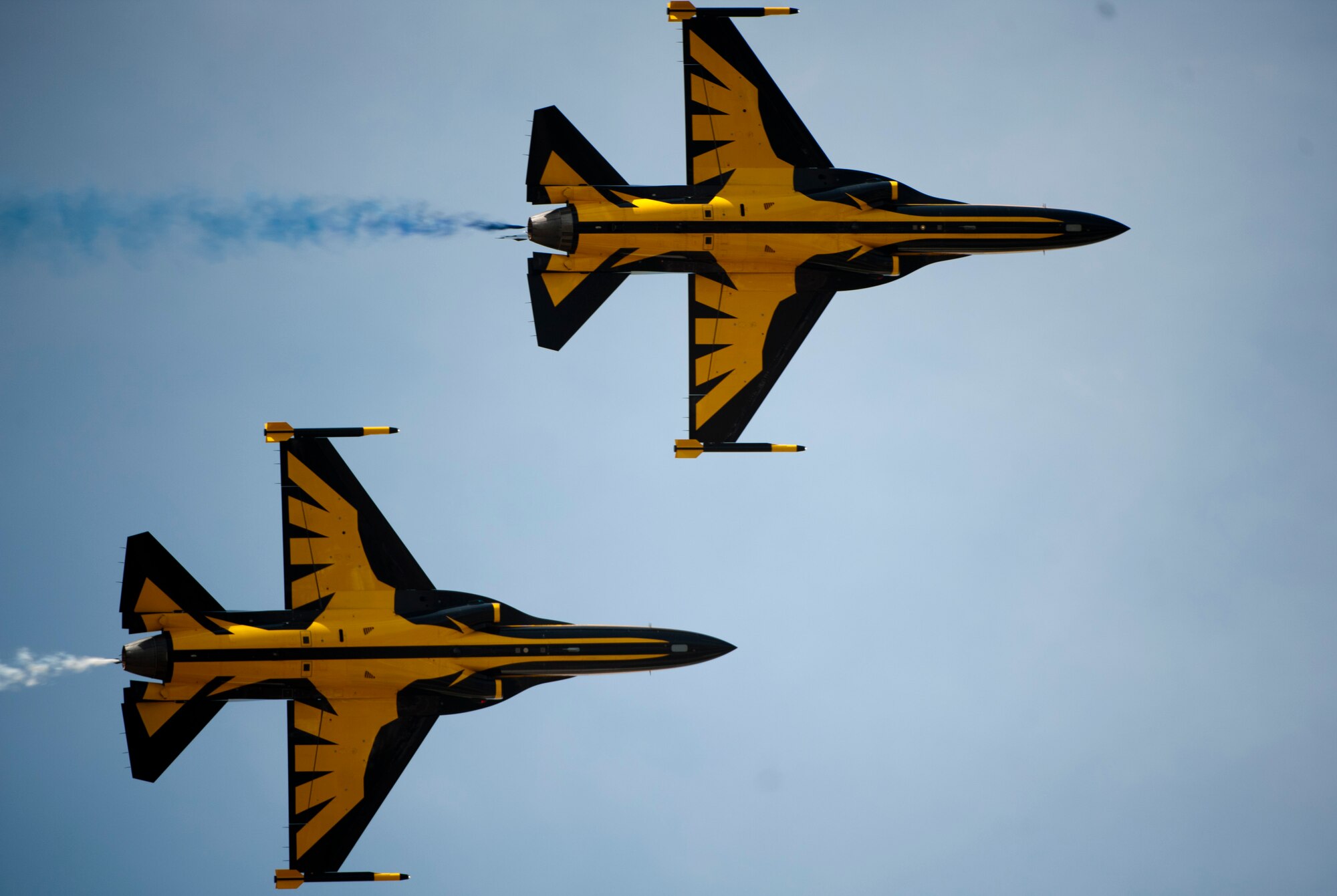 The Black Eagles aerobatic team fly in formation during the Gyeonggi Suwon Airshow 2016 at Suwon Air Base, Republic of Korea, May 7, 2016. The 51st Fighter Wing assisted with the airshow by providing F-16 Fighting Falcon and A-10 Thunderbolt II static displays as well as support from Osan Air Base Airmen. (U.S. Air Force photo by Staff Sgt. Jonathan Steffen/Released)
