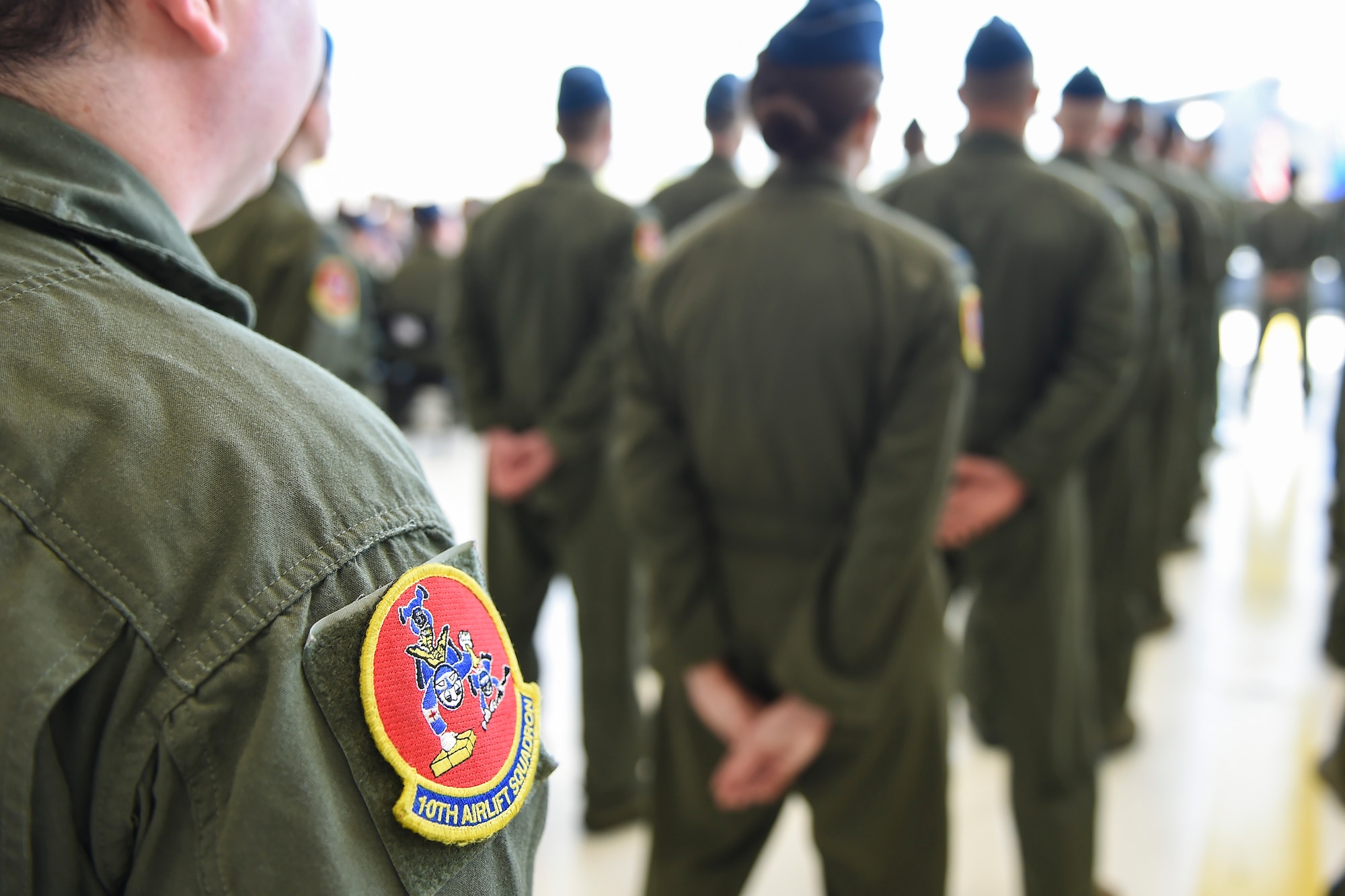 Members of the 10th Airlift Squadron stand in formation during their unit’s inactivation ceremony May 6, 2016, at Joint Base Lewis-McChord, Wash. The 10th AS inactivated after being based at McChord Field for nearly 13 years. (U.S. Air Force photo/Tech. Sgt. Sean Tobin)