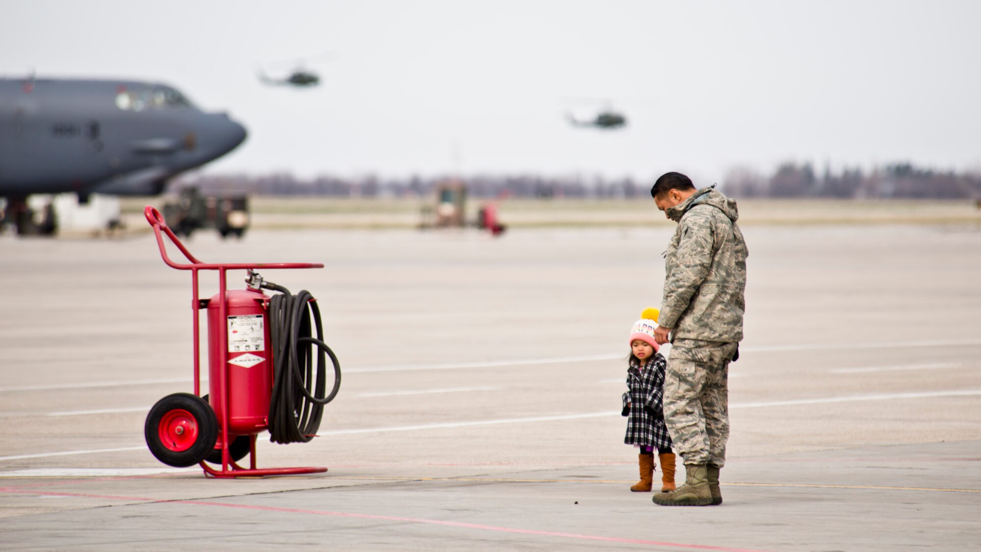 Airmen from the 5th Aircraft Maintenance Squadron participated in Bring Your Kids to Work Day at Minot Air Force Base, N.D., April 28, 2016.  Airmen and their families toured a static display of a B-52H Stratofortress and trainer munitions on the flightline. Family members were given an up-close view of what their Airmen do on a daily basis.