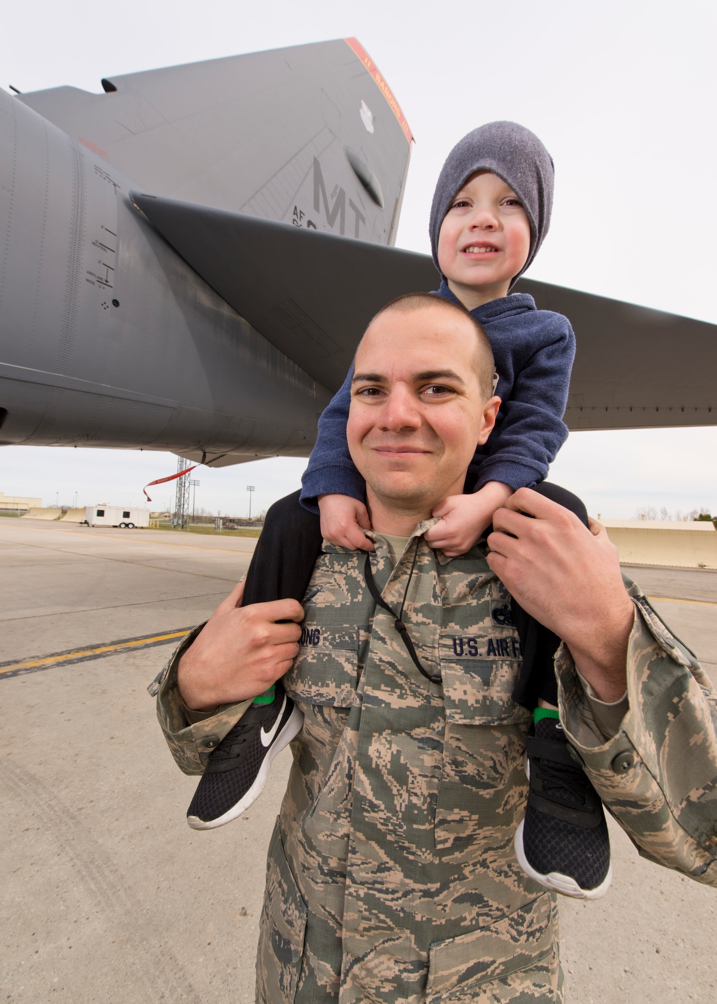 Airmen from the 5th Aircraft Maintenance Squadron participated in Bring Your Kids to Work Day at Minot Air Force Base, N.D., April 28, 2016.  Airmen and their families toured a static display of a B-52H Stratofortress and trainer munitions on the flightline. Family members were given an up-close view of what their Airmen do on a daily basis.
