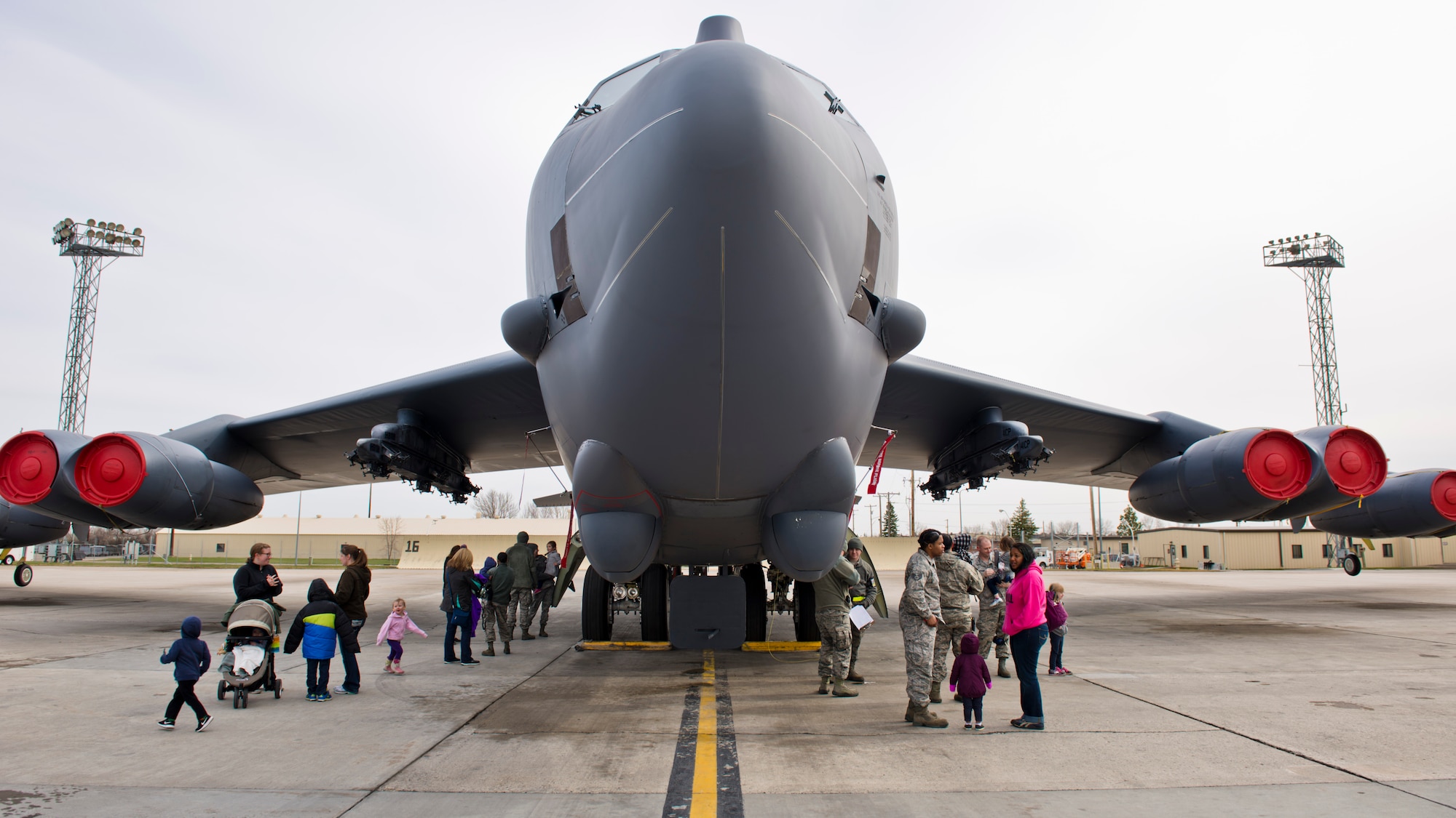 Airmen from the 5th Aircraft Maintenance Squadron participated in Bring Your Kids to Work Day at Minot Air Force Base, N.D., April 28, 2016.  Airmen and their families toured a static display of a B-52H Stratofortress and trainer munitions on the flightline. Family members were given an up-close view of what their Airmen do on a daily basis.