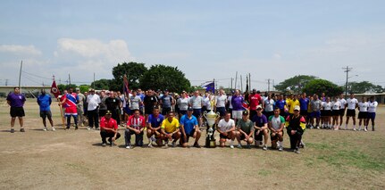 Members of the Honduran armed forces and the Honduran Military Training Academy pose with members of Joint Task Force-Bravo following the 2016 Camaraderie Day closing ceremony at Soto Cano Air Base, Honduras, May 5, 2016. The day was designed to celebrate the partnership between the armed forces of the U.S. and Honduras through friendly athletic competition. (U.S. Army photo by Martin Chahin/Released)