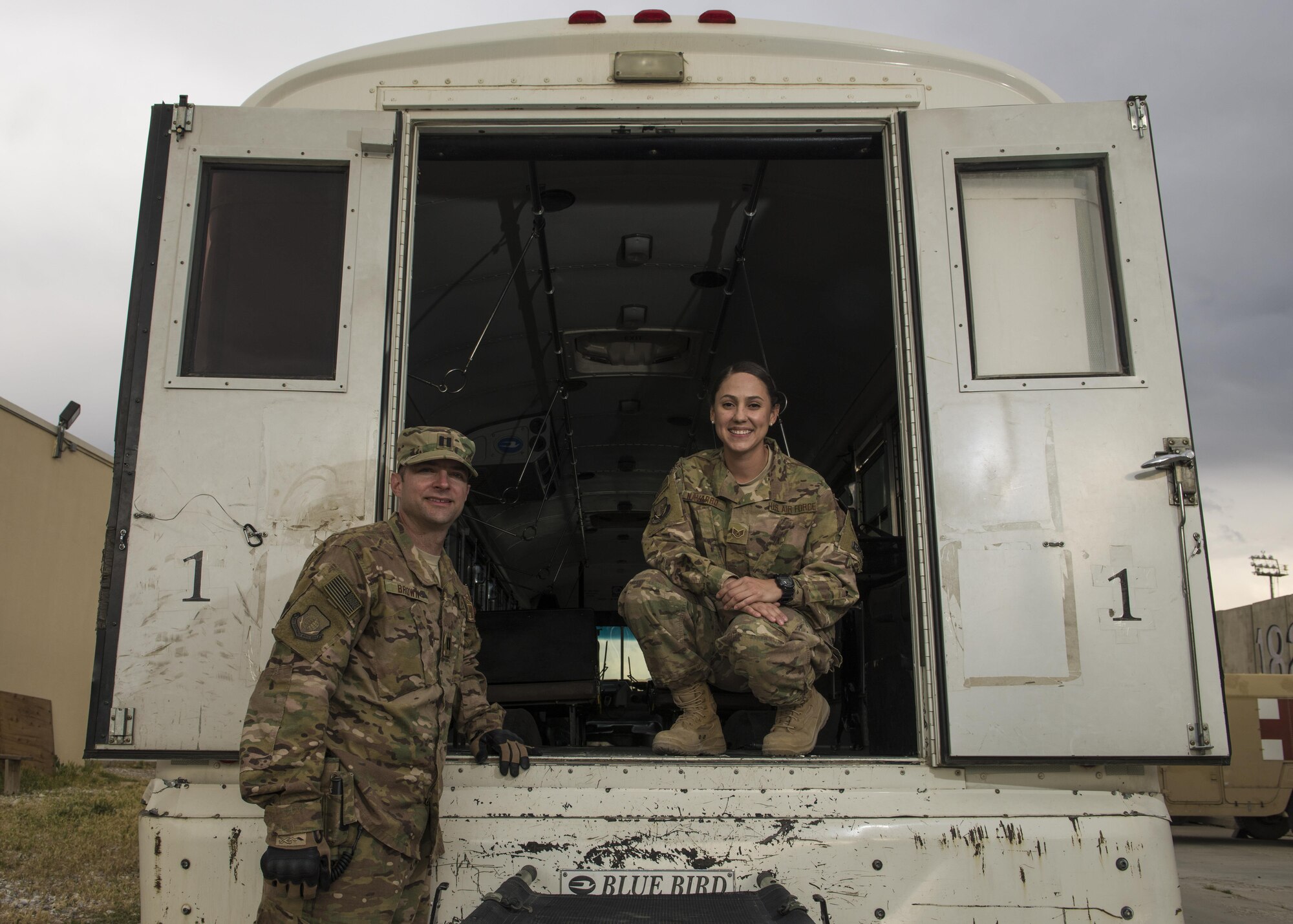 Capt. Duston Brown (right), 455th Expeditionary Medical Operations Squadron clinical nurse, and Staff Sgt. Jessica Navarro, 455th EMOS medical technician, works in the En Route Patient Staging System at the Craig Joint-Theater Hospital Bagram Airfield, Afghanistan, May 10, 2016. Brown, a Reservist, is a nurse in the civilian sector and Navarro, also a Reservist, is a pre-school teacher. (U.S. Air Force photo by Senior Airman Justyn M. Freeman)