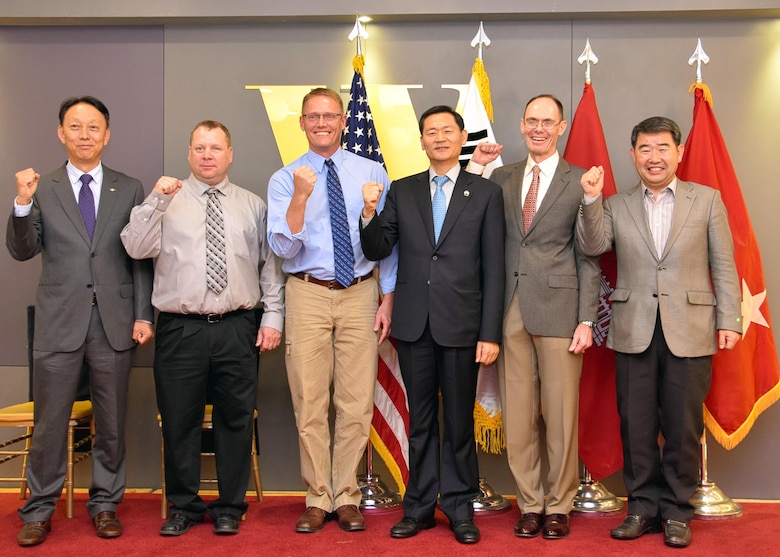 Col. Philip A. Keller, Col. Michael D. Nyenhuis and Lt. Col. Mitchell A. DeMarais were honored at a hosted dinner on Friday, April 22, 2016, which was presided over by Maj. Gen. James T. Walton, director of USFK Transformation and Restationing. 