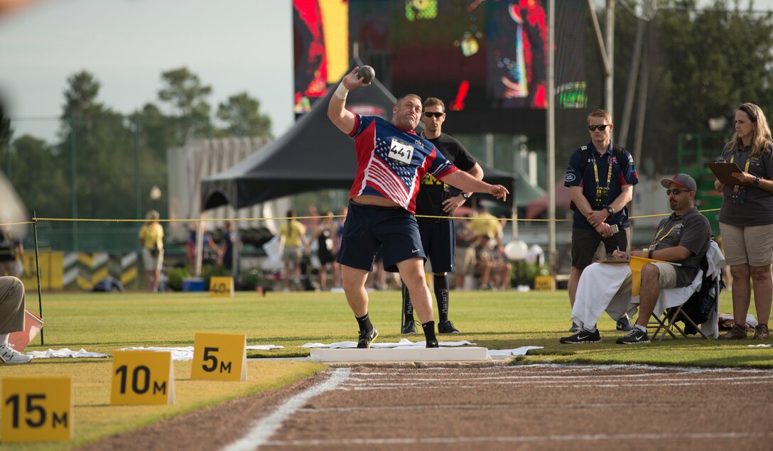 Army veteran Sean Hook competes in the shot put event during the 2016 Invictus Games in Orlando, Fla., May 10, 2016. DoD photo by Roger Wollenberg