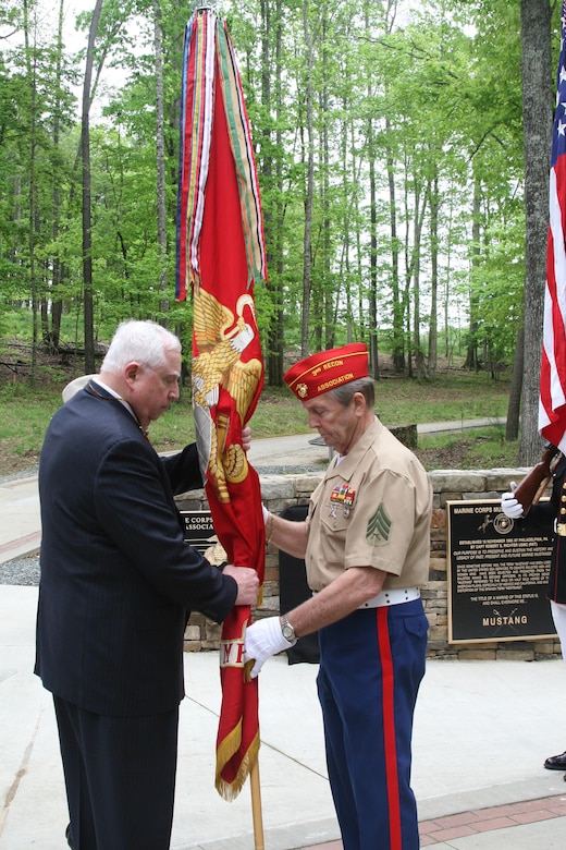 The colors of the 3rd Reconnaissance Battalion are formally contributed to the National Museum of the Marine Corps during commemoration ceremonies on May 4, 2016.