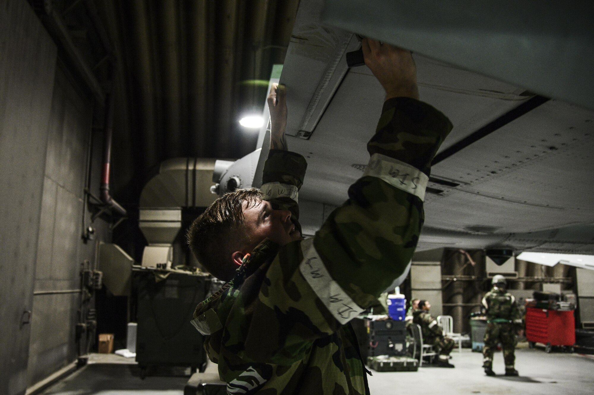Staff Sgt. Joshua Anderson, 51st Aircraft Maintenance Squadron maintainer, inspects an A-10 Thunderbolt II after a training mission during Exercise Beverly Herd 16-01 at Osan Air Base, Republic of Korea, May 10, 2016. Post-flight inspections are necessary after every flight to ensure the aircraft is properly maintained for future flights. BH 16-01 is a week-long readiness exercise for the 51st Fighter Wing that includes a plethora of scenarios (U.S. Air Force photo by Tech. Sgt. Travis Edwards/Released)