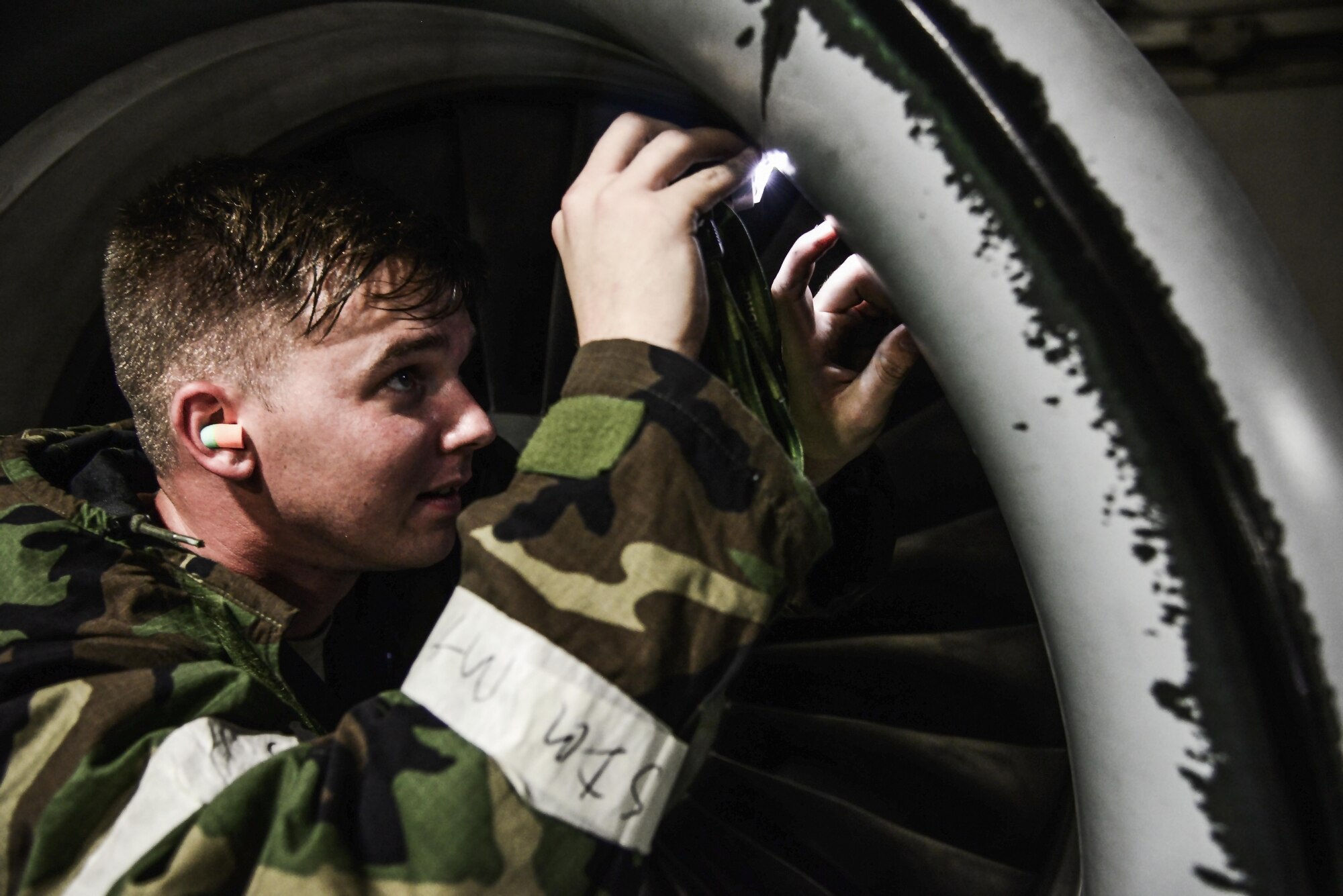 Staff Sgt. Joshua Anderson, 51st Aircraft Maintenance Squadron maintainer, inspects an A-10 Thunderbolt II after a training mission during Exercise Beverly Herd 16-01 at Osan Air Base, Republic of Korea, May 10, 2016. Post-flight inspections are necessary after every flight to ensure the aircraft is properly maintained for future flights. BH 16-01 is a week-long readiness exercise for the 51st Fighter Wing that includes a plethora of scenarios (U.S. Air Force photo by Tech. Sgt. Travis Edwards/Released)