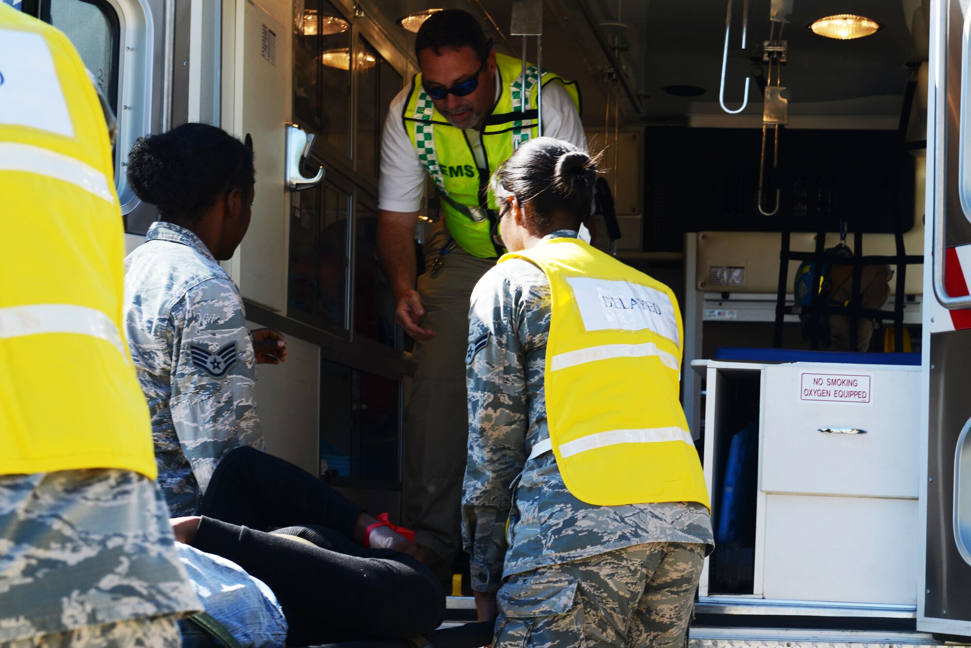 The 20th Fighter Wing performed a Major Accident Response Exercise at Shaw Air Force Base, S.C., May 6, 2016. MAREs are held to prepare Airmen and community counterparts for any circumstance, helping to provide immediate and accurate response to any event. (U.S. Air Force photo by Airman 1st Class Destinee Dougherty)