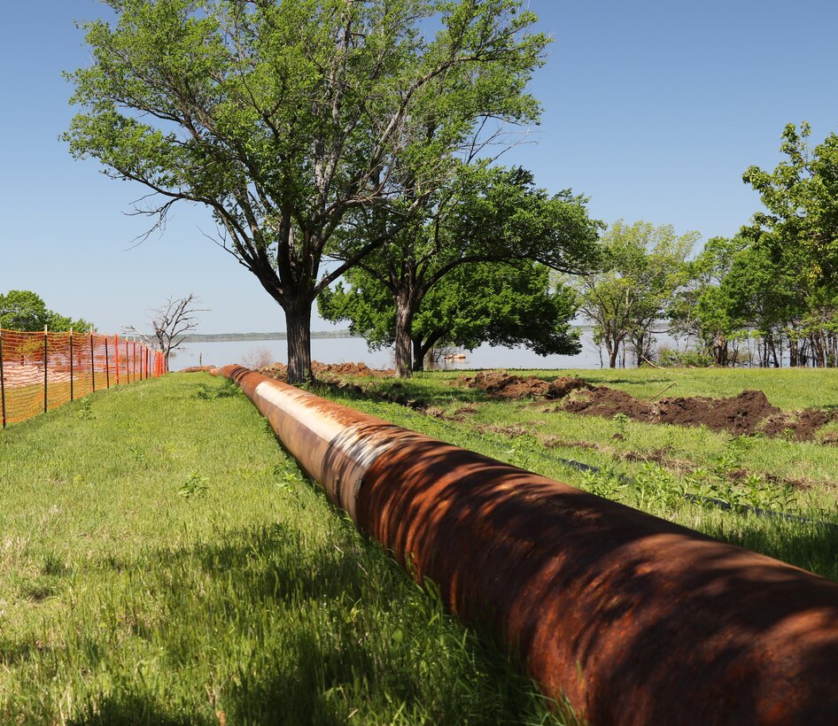 Thousands of feet of pipe like this one will transport sediment into disposal sites at properties around John Redmond Reservoir.