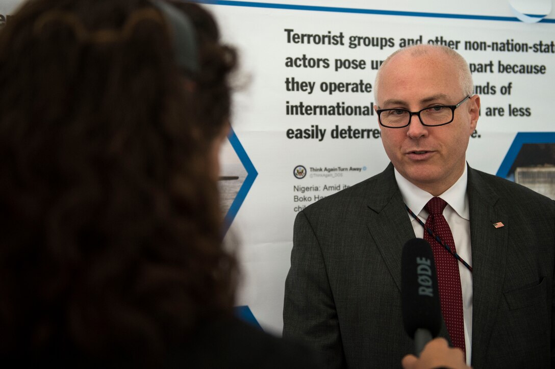 Stephen P. Welby, assistant secretary for defense for research and engineering, speaks with reporters during DARPA Demo Day 2016 at the Pentagon, to give the Defense Department community an up-close look at the agency's portfolio of innovative technologies and military systems, May 11, 2016. DoD photo by Marine Corps Sgt. Drew Tech