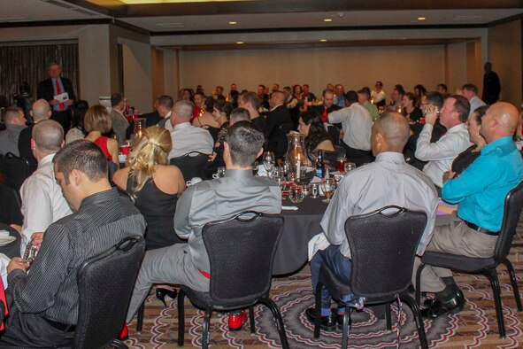 Retired Lt. Gen. Vern M. “Rusty” Findley, speaks at the 350th Air Refueling Squadron Inaugural Order of the Falcon reunion, April 29, 2016, in downtown Wichita, Kan. The banquet dinner, Kan. Findley retired in 2011 as Air Mobility Command vice commander after 35 years of service. (Courtesy photo)