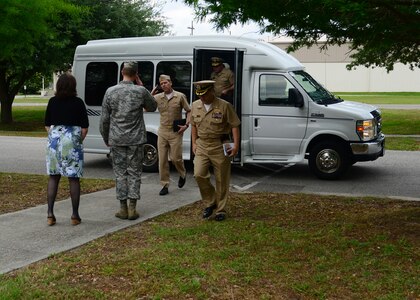 Commander, Navy Installations Command (CNIC) Vice Adm. Dixon Smith visits Joint Base Charleston - Naval Weapons Station, May 10, 2016. During the tour, Smith visited various facilities that support the Joint Base mission. (U.S. Navy Photo by Mass Communication Specialist 1st Class Sean M. Stafford/Released)