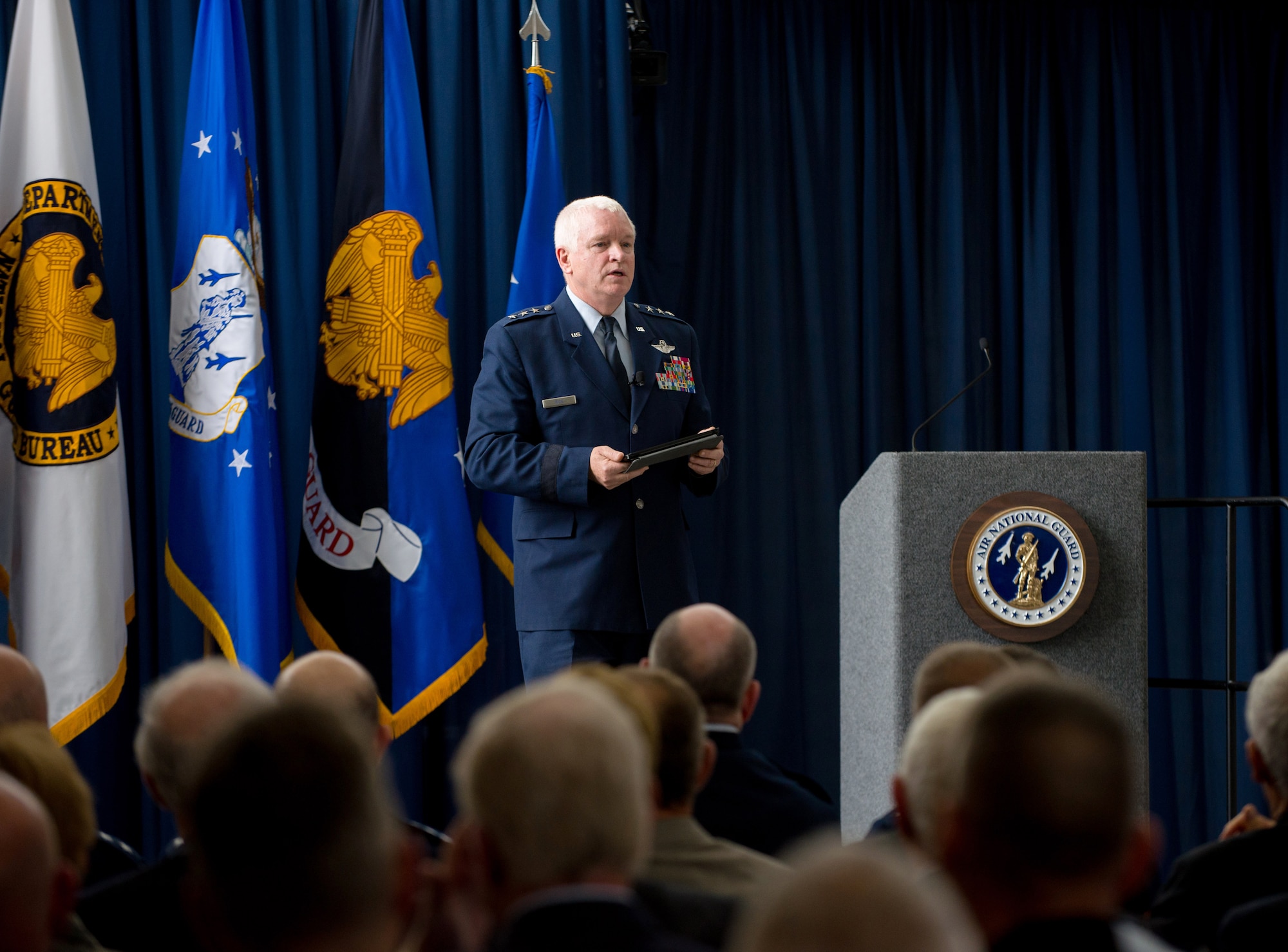 Air Force Lt. Gen. L. Scott Rice assumed the duties and responsibilities of director, Air National Guard in an assumption of responsibility ceremony held at the Air National Guard Readiness Center, May 10. Rice, who previously served as the adjutant general of the Massachusetts National Guard, became the 14th Director of the ANG. (U.S. Air National Guard photo by Tech. Sgt. Jonathan Young/Released)