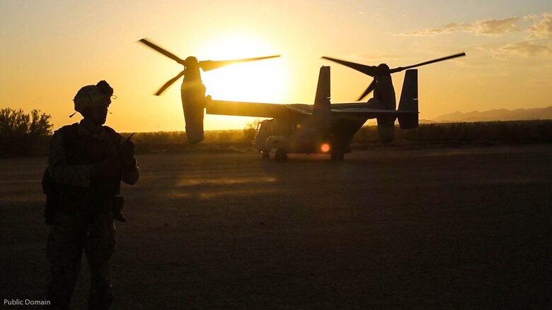 A Marine from 1st Marine Division participates in a Tactical Recovery of Aircraft and Personnel mission with Marine Medium Tiltrotor Squadron 364 during a Marine Air-Ground Task Force Integration Exercise in El Centro, Calif., April 28, 2016. As part of Marine Aircraft Group 39’s new integration effort, they conduct integration exercises quarterly that closely integrate ground and air assets allowing for a greater degree of symbiotic training. 