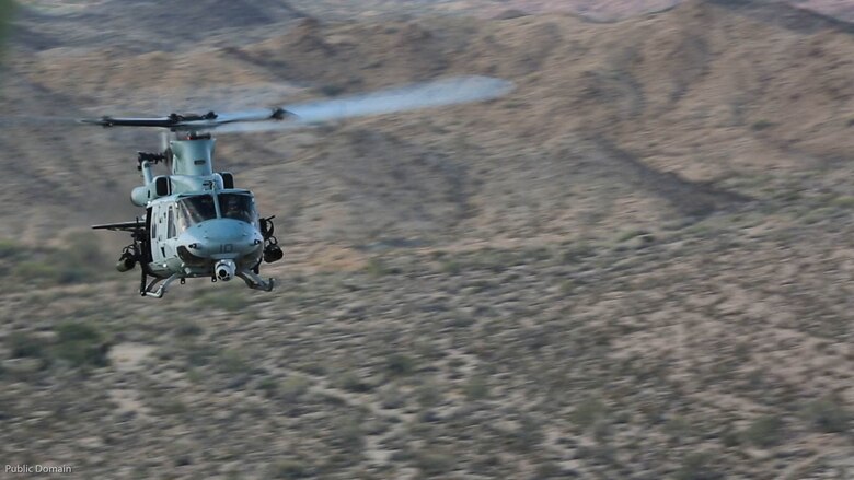 A UH-1Y Huey with Marine Aircraft Group 39 conducts close-air support during a MAGTF Integration Exercise in El Centro, Calif., April 28, 2016. As part of Marine Aircraft Group 39’s new integration effort, they conduct integration exercises quarterly that closely integrate ground and air assets allowing for a greater degree of symbiotic training. 