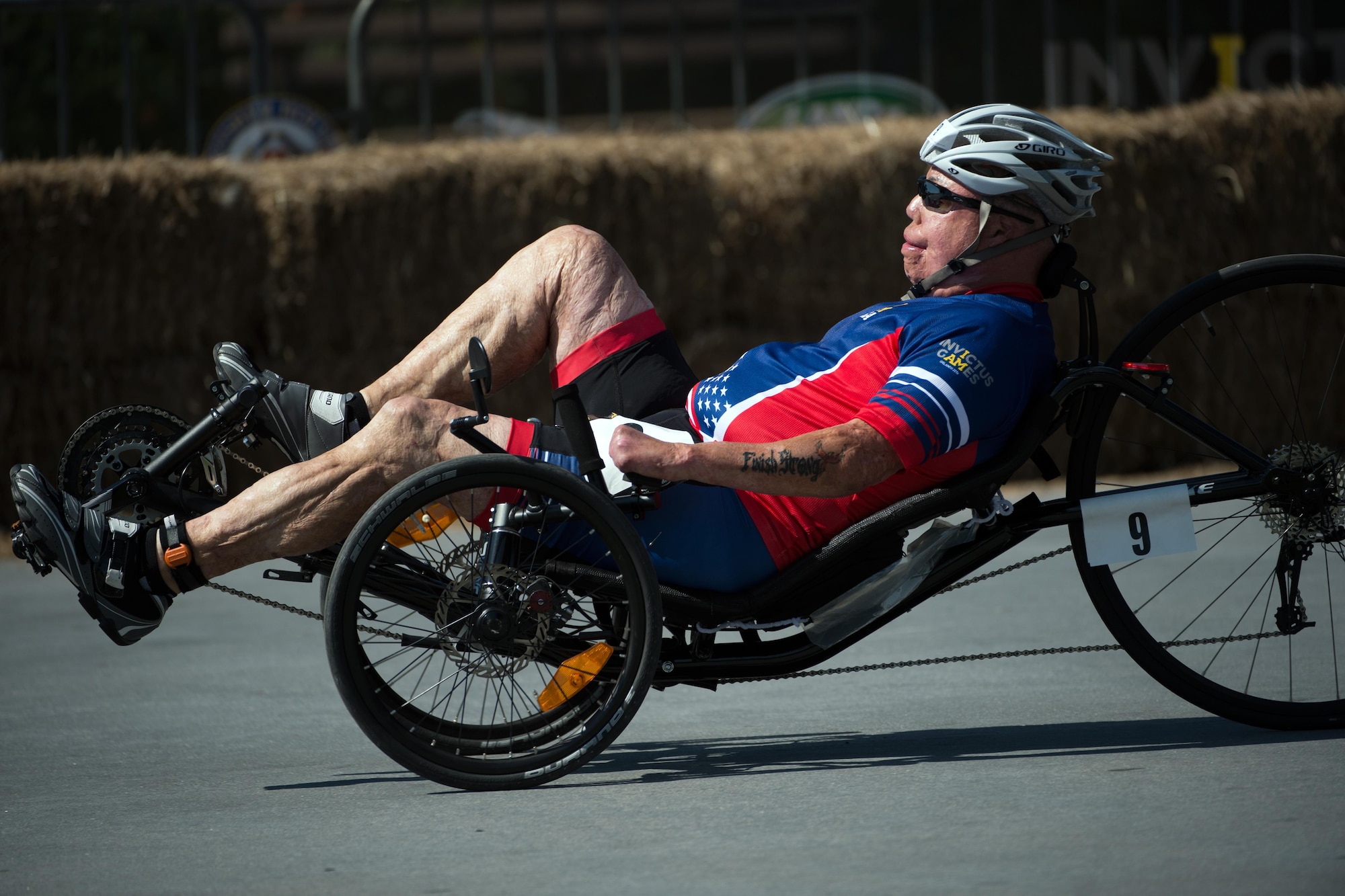 Master Sgt. Israel Del Toro Piper races a recumbent bike during the 2016 Invictus Games in Orlando, Fla., May 10, 2016. (DOD photo/EJ Hersom)