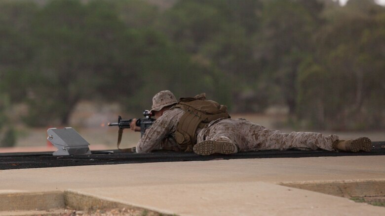 Sgt. Martin Lucero, a competitor with the Marine Corps Shooting Team, fires his M16A4 service rifle at the moving target range at Puckapunyal in Victoria, Australia, May 2, 2016. The MCST joined 20 international teams to compete in the Australian Army Skill at Arms Meeting 2016. The competition tested military marksmen in their capabilities with their service specific weaponry in various scenarios. 