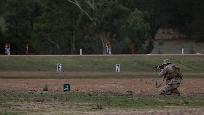 Sgt. Martin Lucero, a competitor with the Marine Corps Shooting Team, fires his M16A4 service rifle at the moving target range at Puckapunyal in Victoria, Australia, May 2, 2016. The MCST joined 20 international teams to compete in the Australian Army Skill at Arms Meeting 2016. The competition tested military marksmen in their capabilities with their service specific weaponry in various scenarios. 