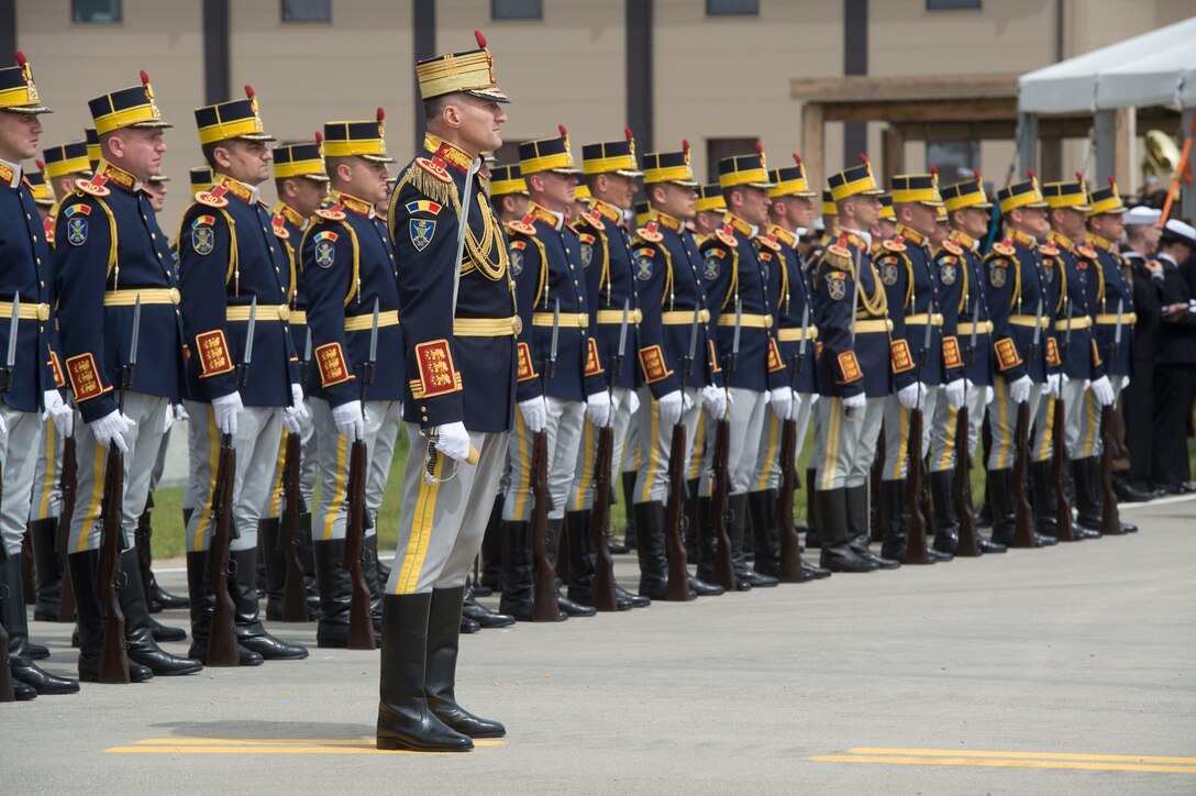 Romanian troops stand in formation during the Aegis Ashore Inauguration Ceremony in Deveselu, Romania, May 12, 2016. DoD photo by Navy Petty Officer 1st Class Tim D. Godbee